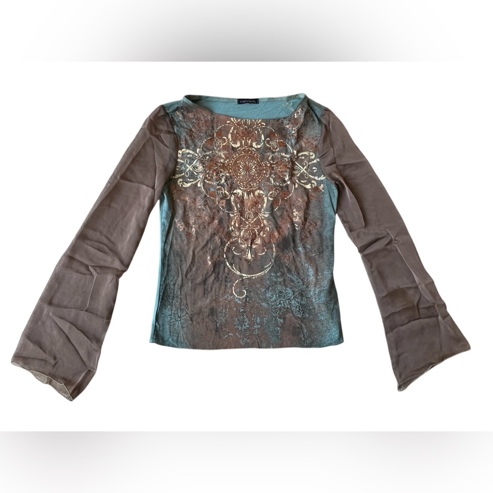 VINTAGE Y2K CANDIES SHEER FLARE SLEEVE TOP MEDIUM WOMENS